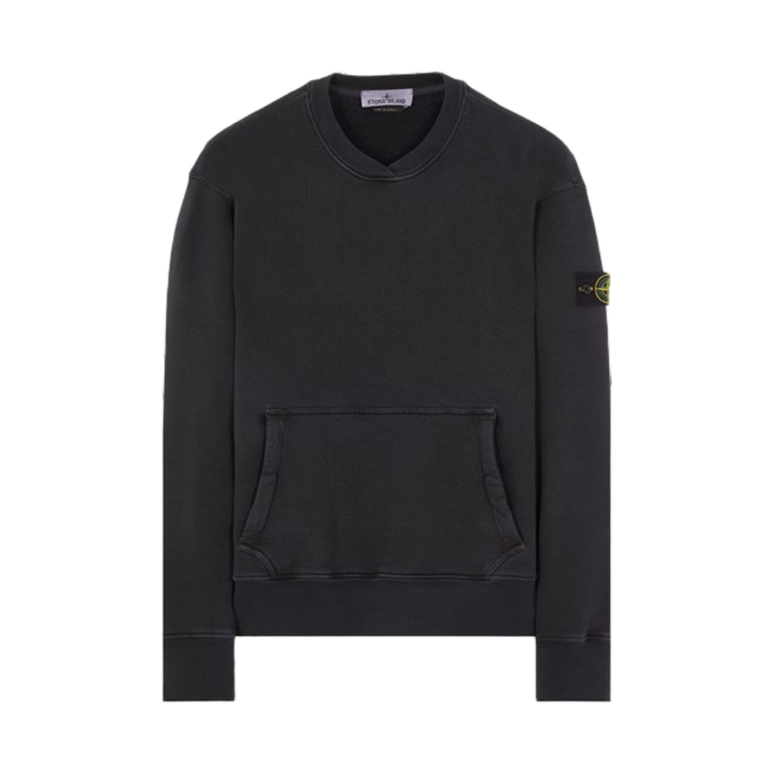 791567555-V0129 Stone Island 67555 Heavy Textured Fleece Garment Dyed Old Treatment Crewneck Sweatshirt Black - 23FW