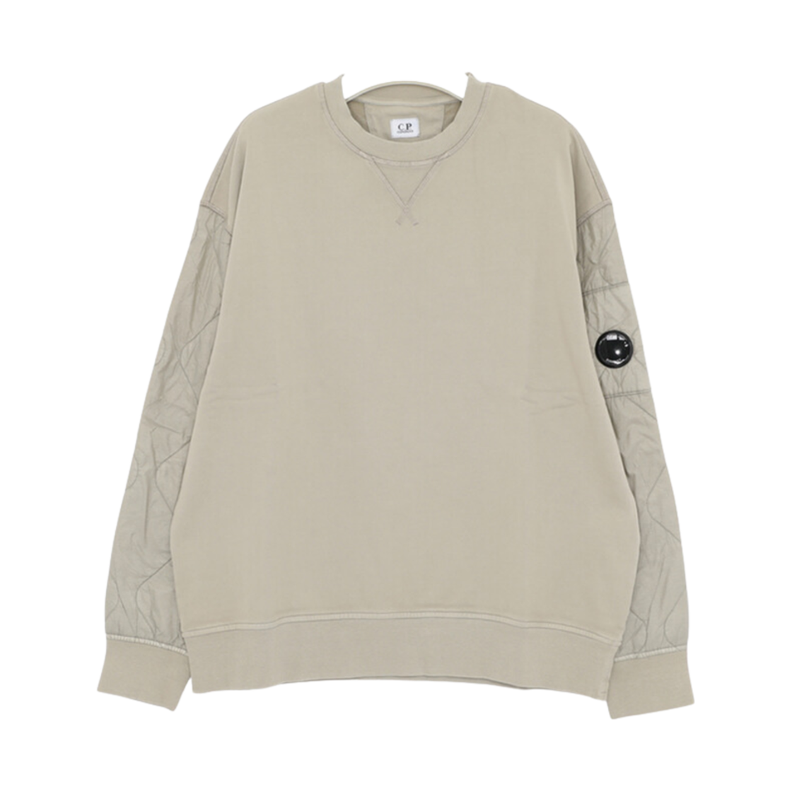 17CMSS003A005835M327 C.P. Company Diagonal Raised Fleece Mixed Quilted Crew Neck Sweatshirt Vintage Khaki Beige - 24FW