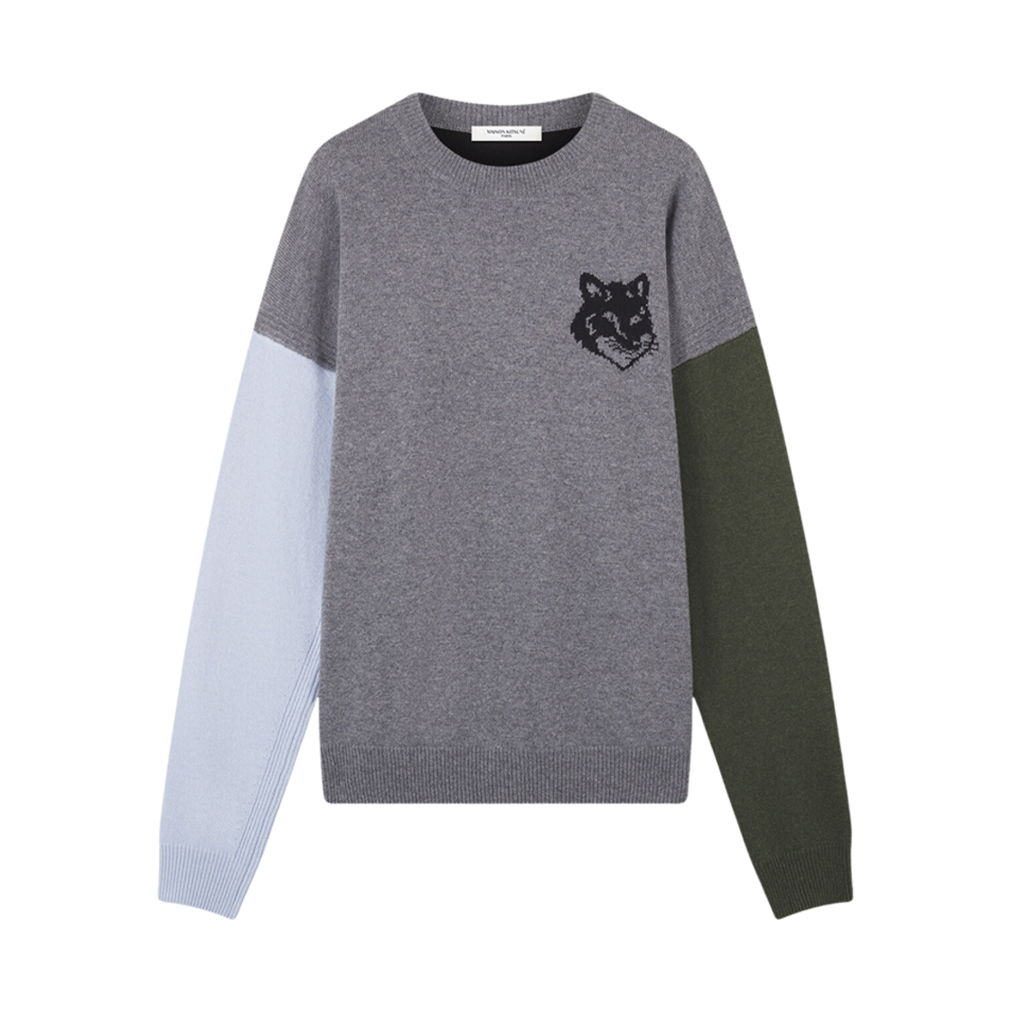 LM00809KT1063-H152 Maison Kitsune Fox Head Intarsia Comfort Jumper In Colour Block Grey Melange Black