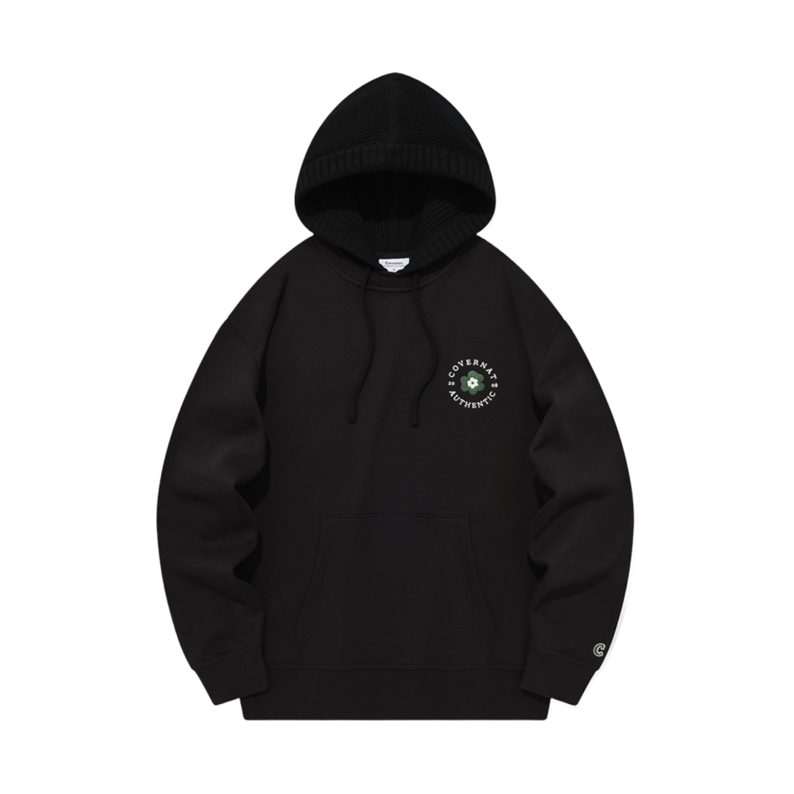 CO2303HD07BK Covernat Oversized Fit Knit Hoodie Sweatshirt Black