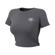 BORN TO WIN W Quick Dry Emblem Semi Crop T-Shirts Charcoal
