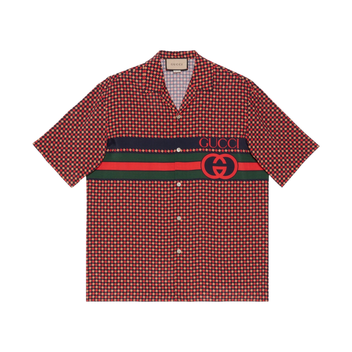 구찌 지오메트릭 하운즈투스 프린트 볼링 셔츠 블루 레드(Gucci Geometric Houndstooth Print Bowling Shirt Blue Red) - 1