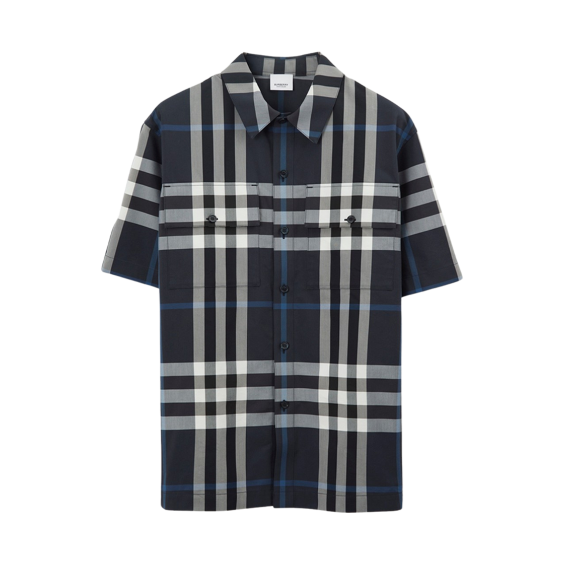 8071026 Burberry Check Cotton Blend Oversized Shirt White Dark Blue