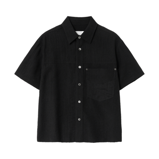 WT219 Haleine Pleated Half Crop Shirt Black