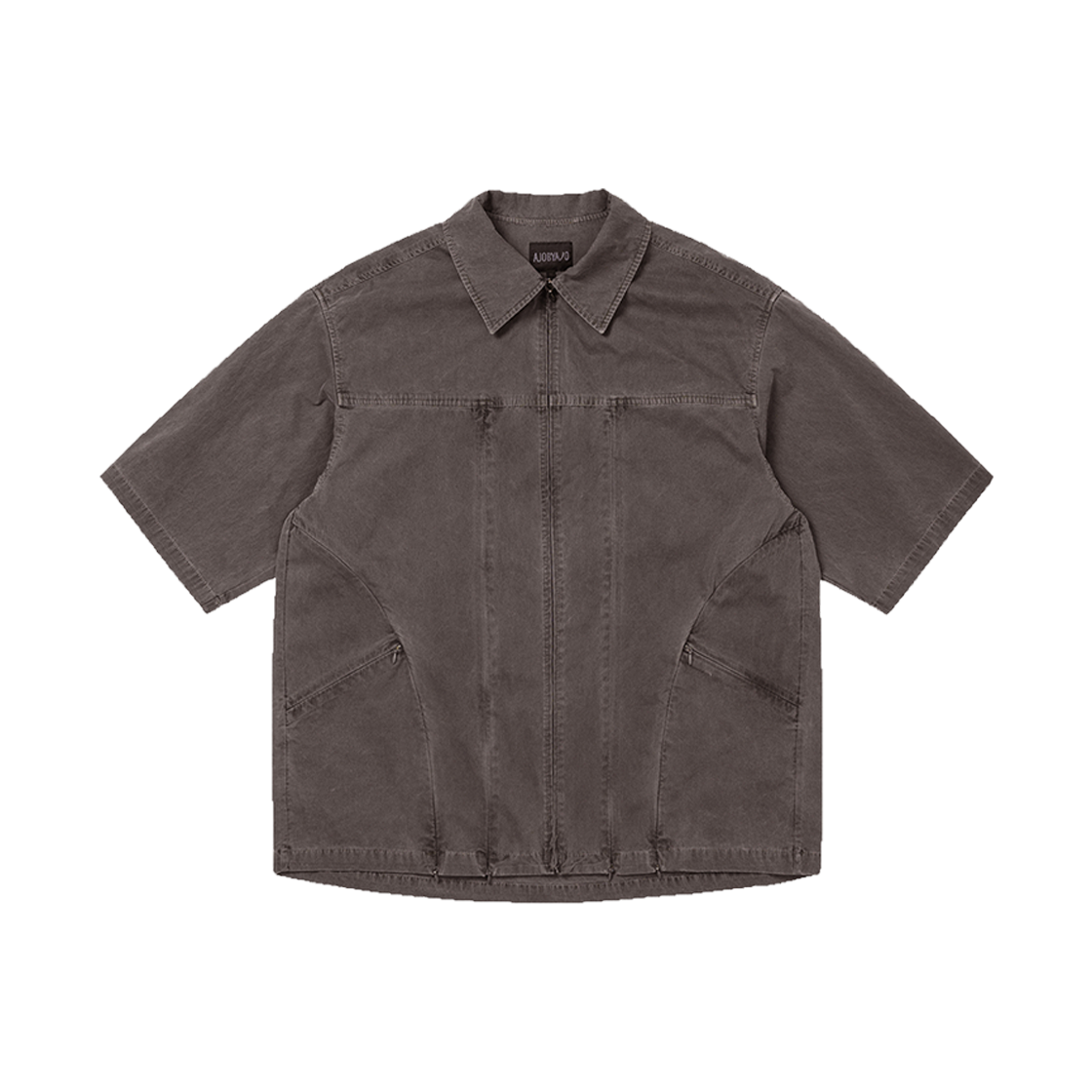 AJ252SH003BR AJOBYAJO Paneled Zip-Up Shirt BROWN