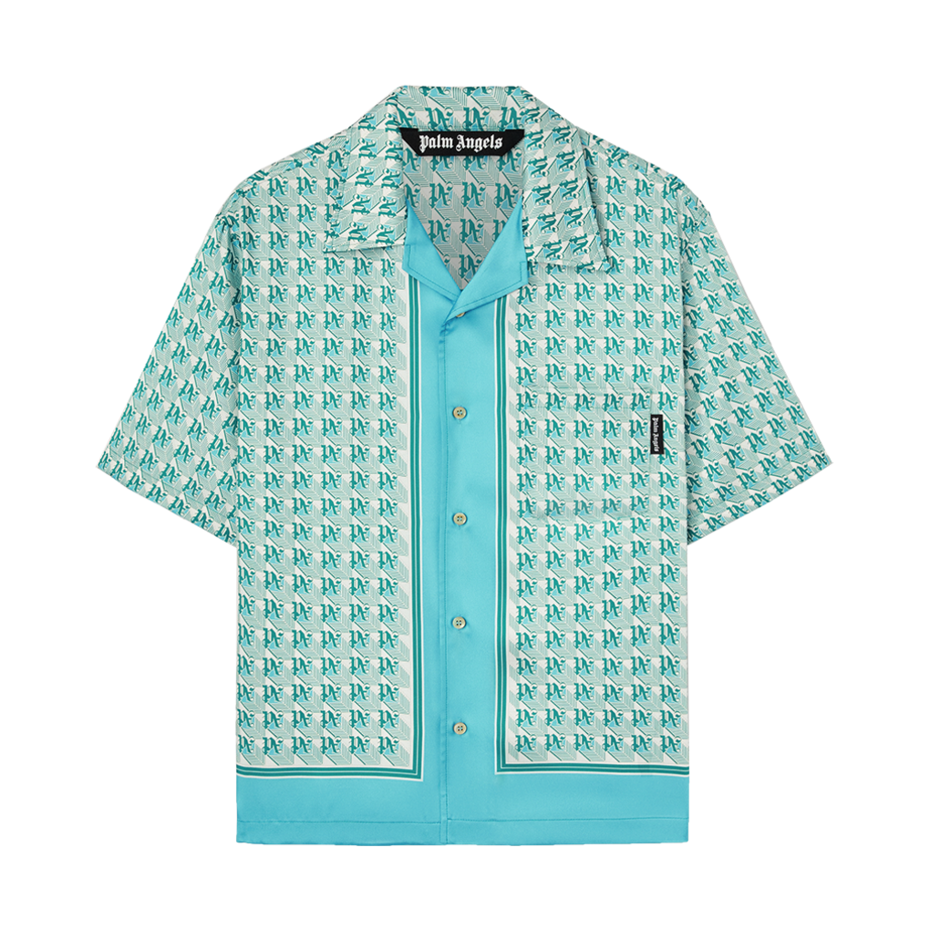 P8IMMD632 Palm Angels Pa Diamonds Bowling Shirt SS Green - Ivory