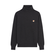 Maison Kitsune Fox Head Patch Turtleneck Pullover Anthracite Melange