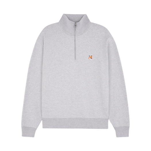 MM00314KM0001-H120 Maison Kitsune Zip-Up Sweatshirt Light Grey Melange