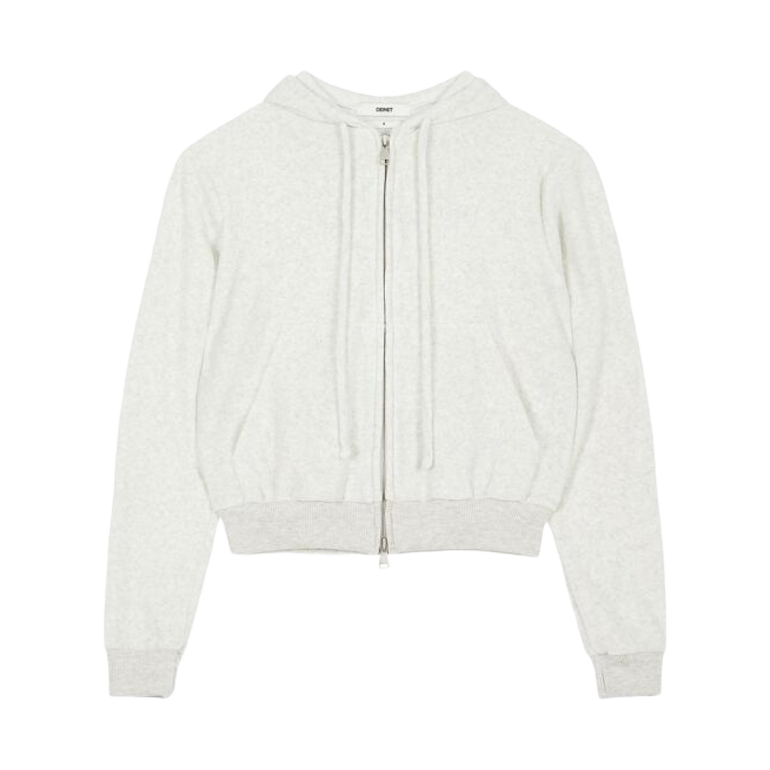 - (W) Deinet Velour Hood Zip Up in White Melange