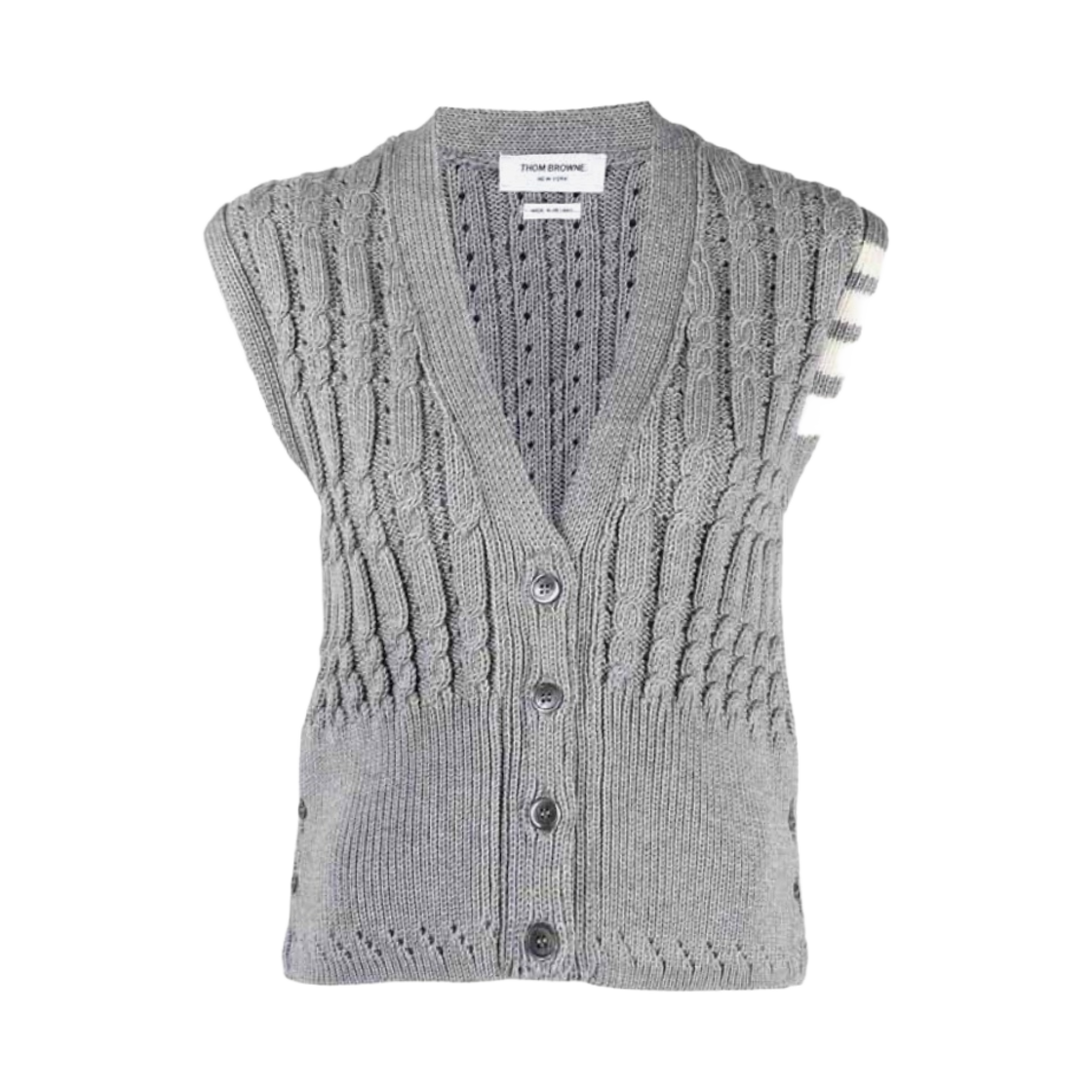 (W) 톰브라운 메리노 울 사선 포인텔 케이블 가디건 베스트 라이트 그레이
