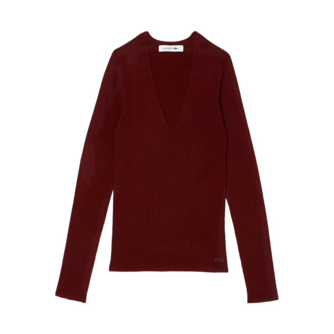 (W) 라코스테 립드 브이넥 스웨터 보르도((W) Lacoste Ribbed V-Neck Sweater Bordeaux) - 1