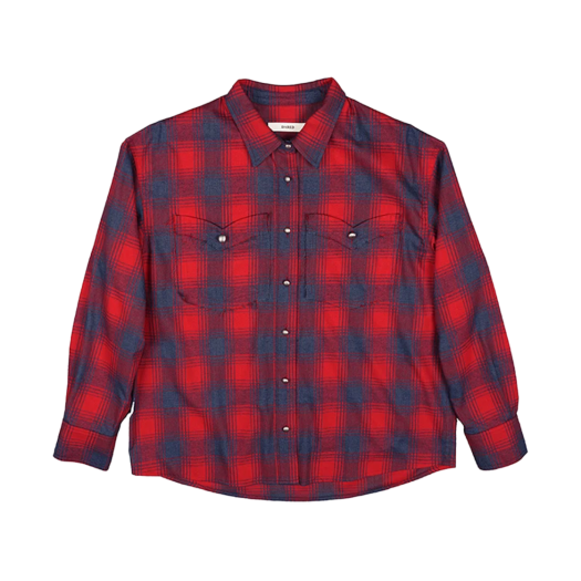 P0000DKP Dared Silver Button Check Shirt In Red