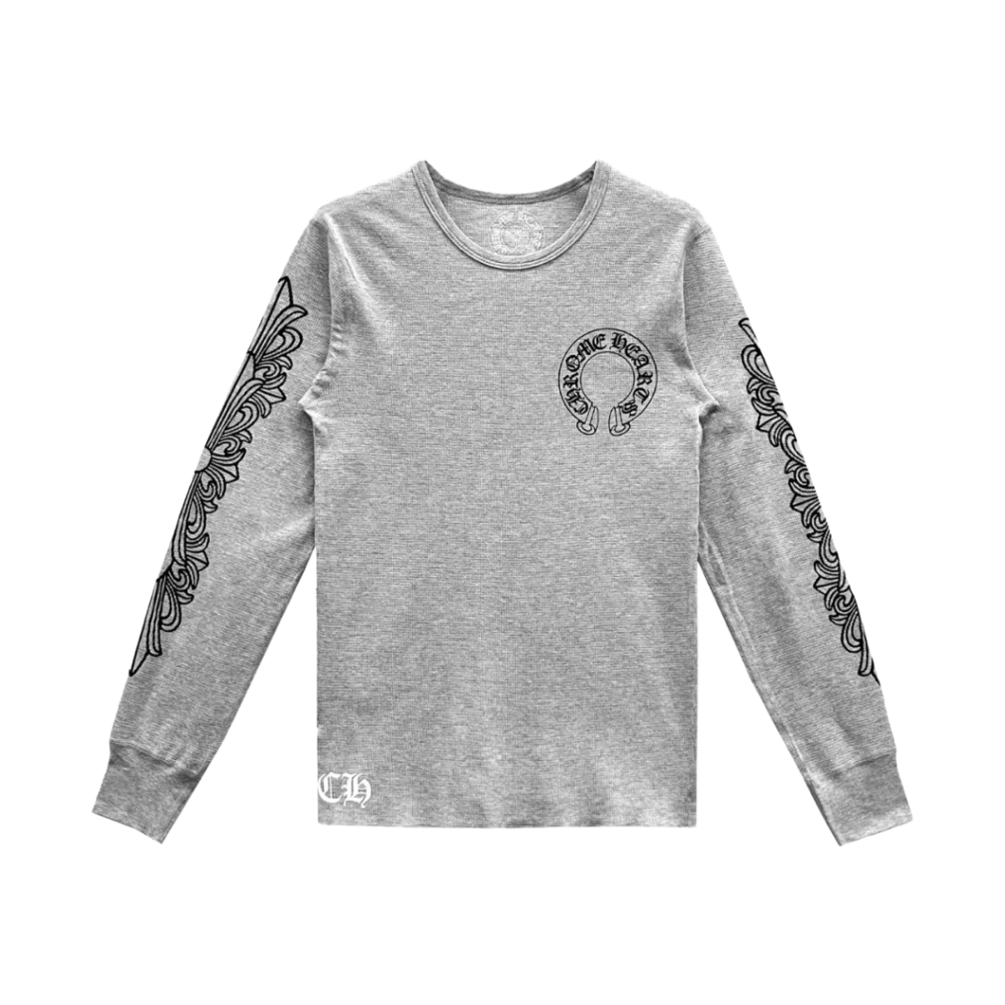 크롬하츠 홀스슈 로고 와플 써멀 플로럴 롱슬리브 티셔츠 그레이(Chrome Hearts Horseshoe Logo Waffle Thermal Floral Long Sleeve T-Shirt Grey) - 1