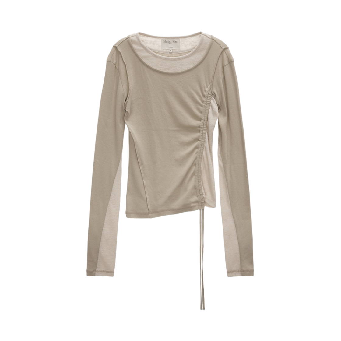 (W) 마뗑킴 컬러 포인트 스트링 슬림 탑 베이지((W) Matin Kim Color Point String Slim Top Beige) - 1
