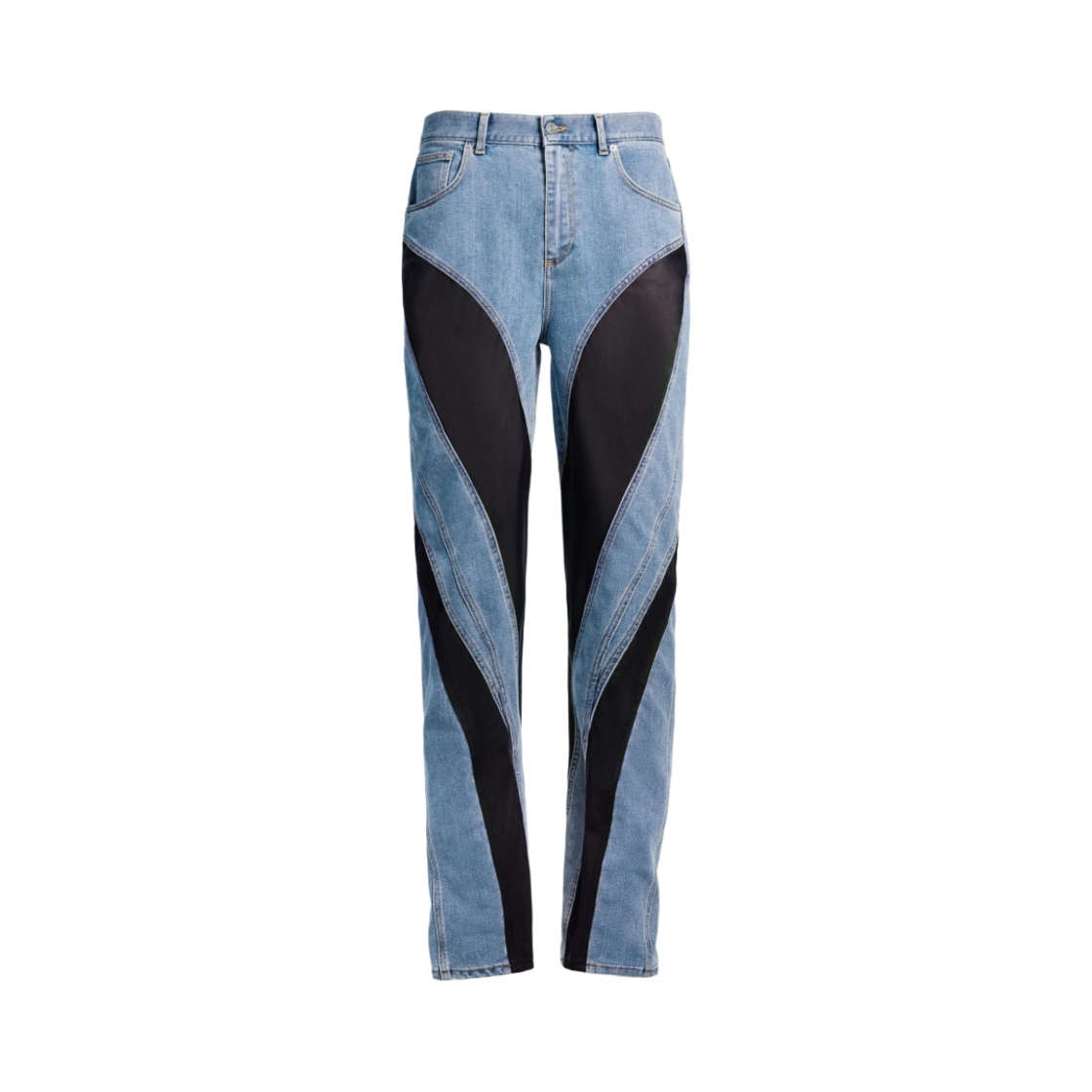 에이치앤엠 x 뮈글러 스파이럴 패널 데님 진 라이트 데님 블루 블랙(H&M x Mugler Spiral Panel Jeans Light Denim Blue Black)