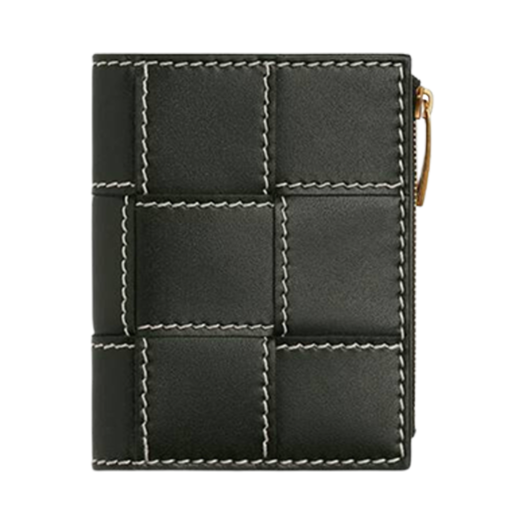 Bottega Veneta Small Cassette Bi-Fold Zip Wallet Dark Green Natural