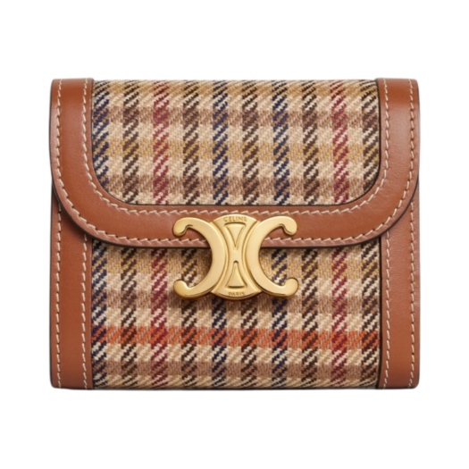Celine Small Wallet Triomphe in Tweed and Calfskin Multicolor