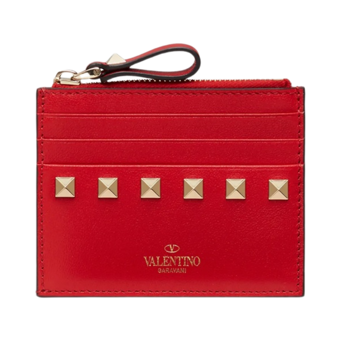 발렌티노 락스터드 카프스킨 지퍼 카드 홀더 루즈 퓌르(Valentino Rockstud Calfskin Card Holder with Zip Rouge Pur) - 1