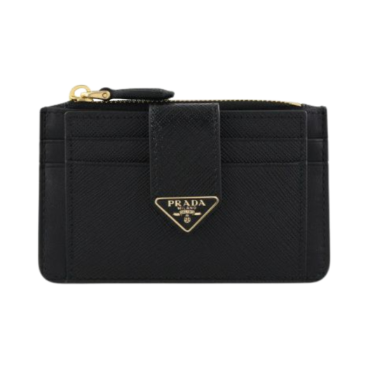 Prada Saffiano Triangle Logo Leather Card Holder Black