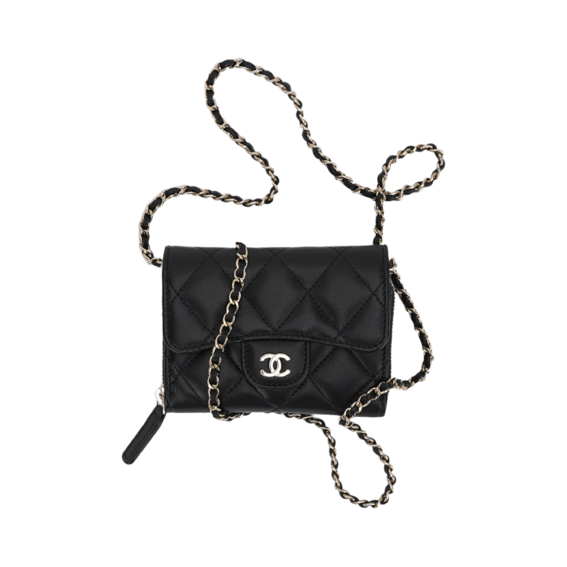 샤넬 클래식 지퍼 플랩 체인 카드 홀더 램스킨 & 골드 메탈 블랙(Chanel Classic Zipped Flap Card Holder with Chain Lambskin & Gold Black) - 3