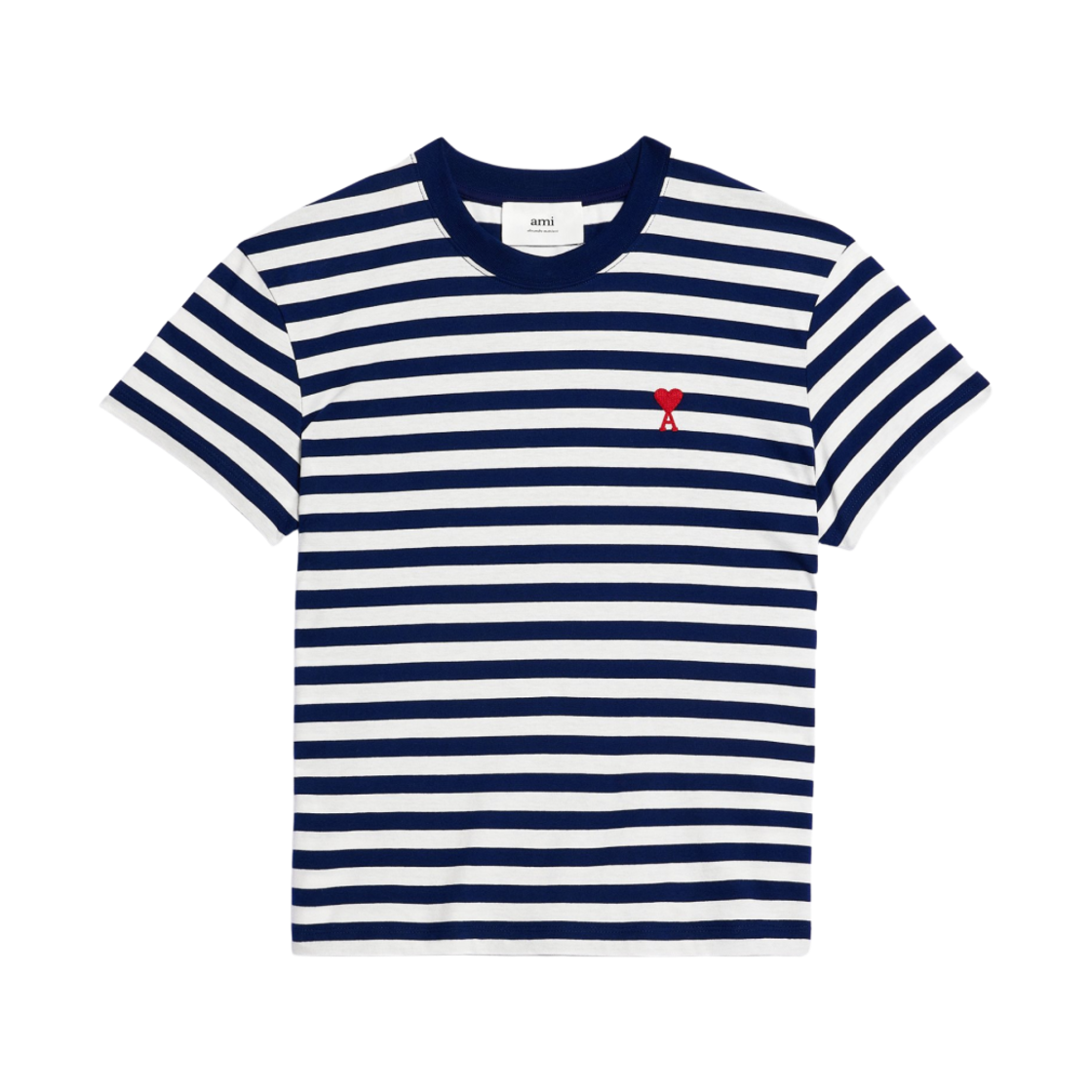 아미 스몰 하트 로고 스트라이프 티셔츠 노틱 블루 내츄럴 화이트