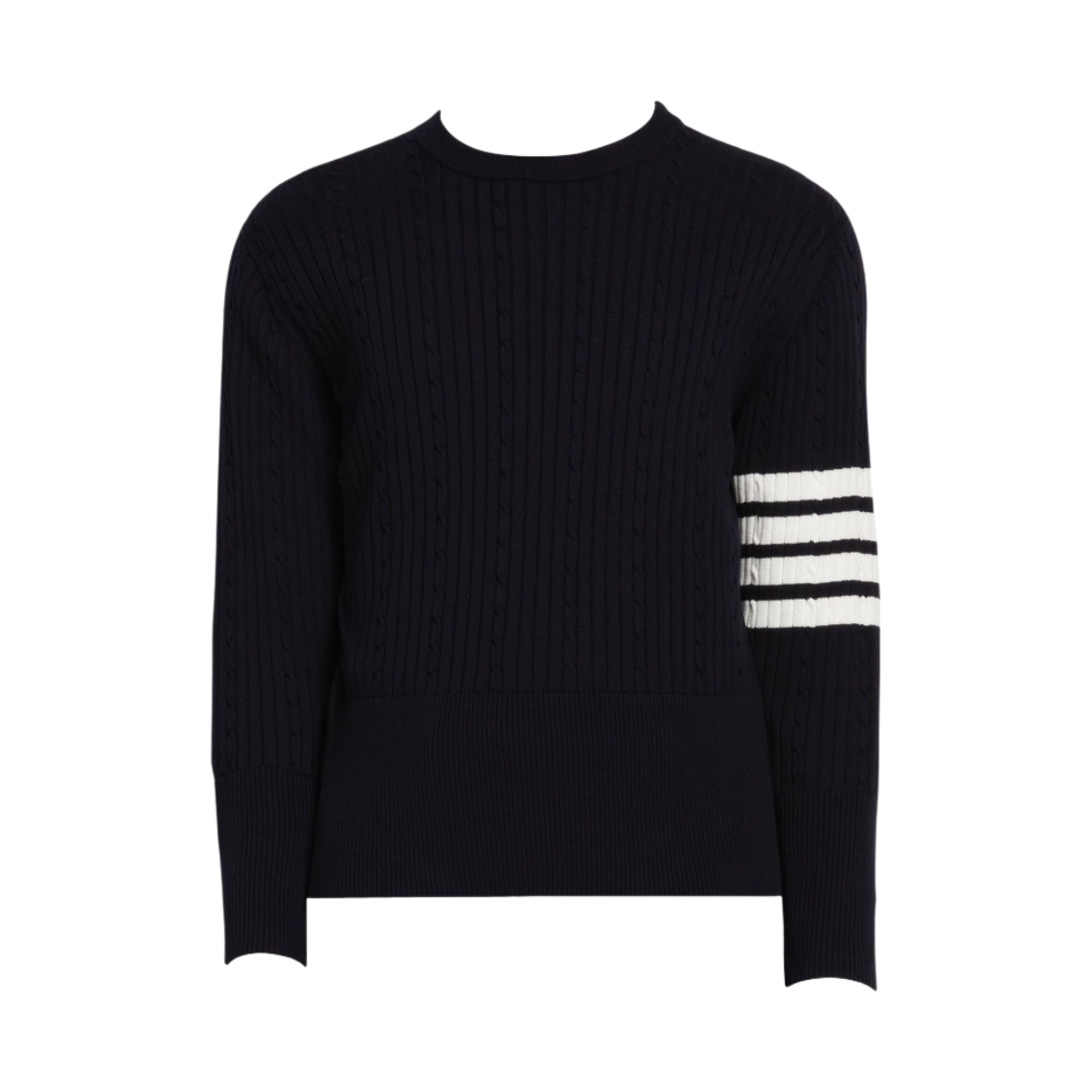 MKA460A-Y3014-415 Thom Browne Baby Cable Rib Cotton 4-Bar Crew Neck Pullover Navy