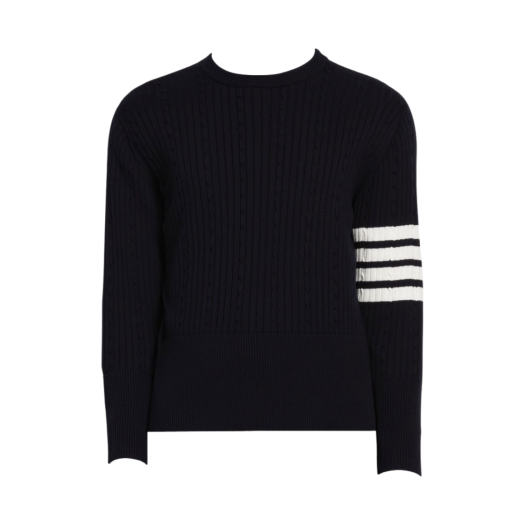 MKA460A-Y3014-415 Thom Browne Baby Cable Rib Cotton 4-Bar Crew Neck Pullover Navy