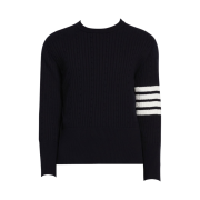 Thom Browne Baby Cable Rib Cotton 4-Bar Crew Neck Pullover Navy