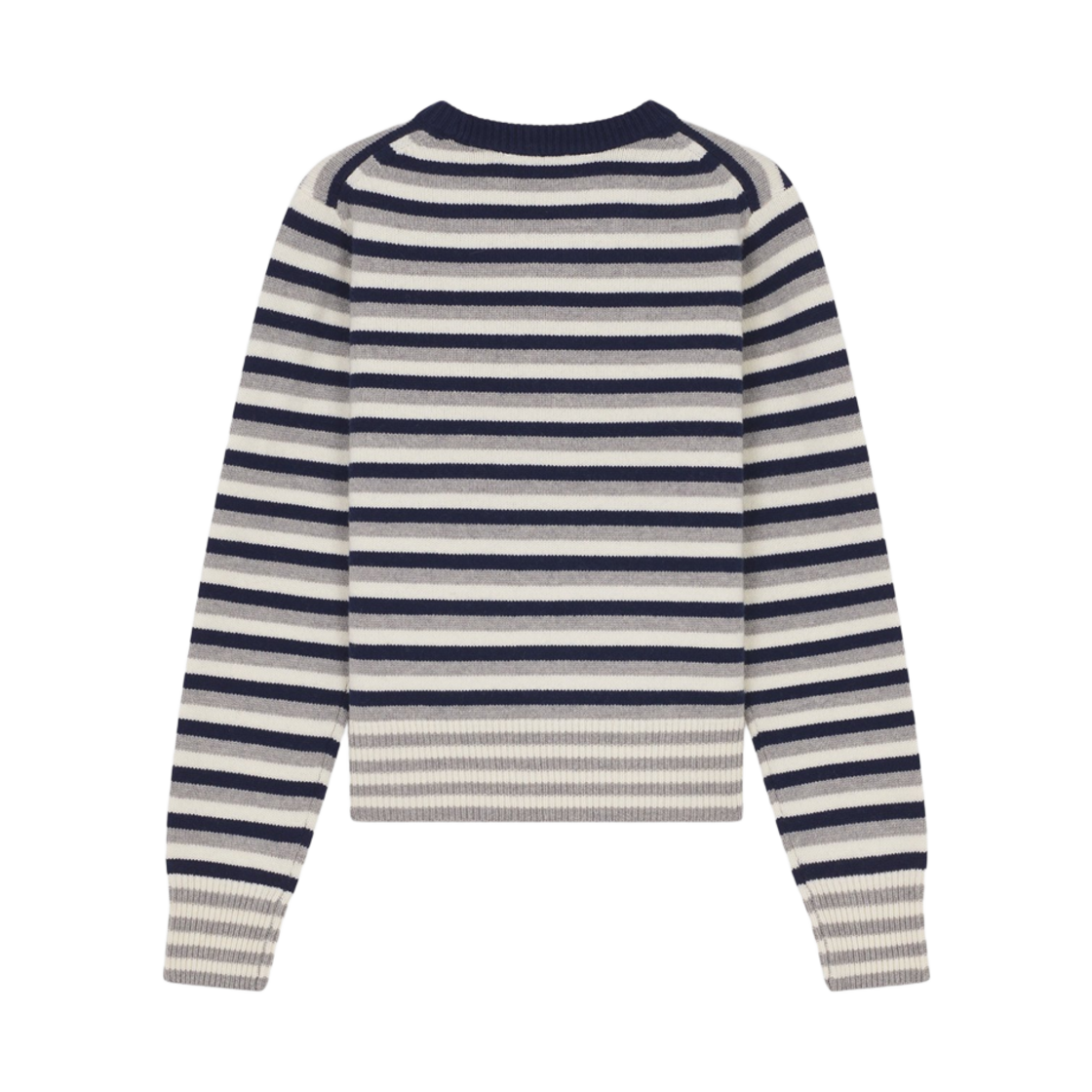 (W) 메종 키츠네 폭스 헤드 인타르시아 스트라이프 레귤러 점퍼 네이비 화이트((W) Maison Kitsune Fox Head Intarsia Striped Regular Jumper Navy White) - 2