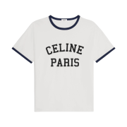Celine Paris Loose T-Shirt in Cotton Jersey Off White Navy Black
