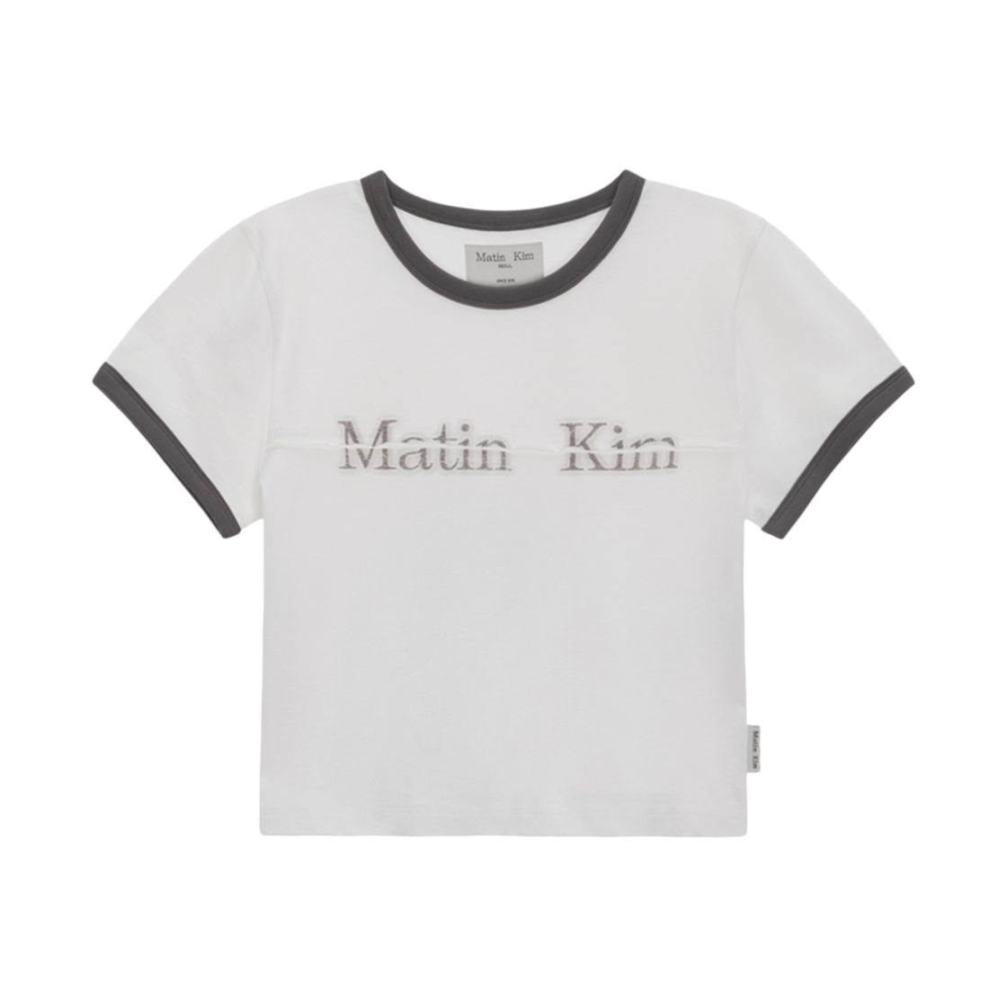 (W) 마뗑킴 커티드 로고 링거 크롭 탑 화이트((W) Matin Kim Cutted Logo Ringer Crop Top White)