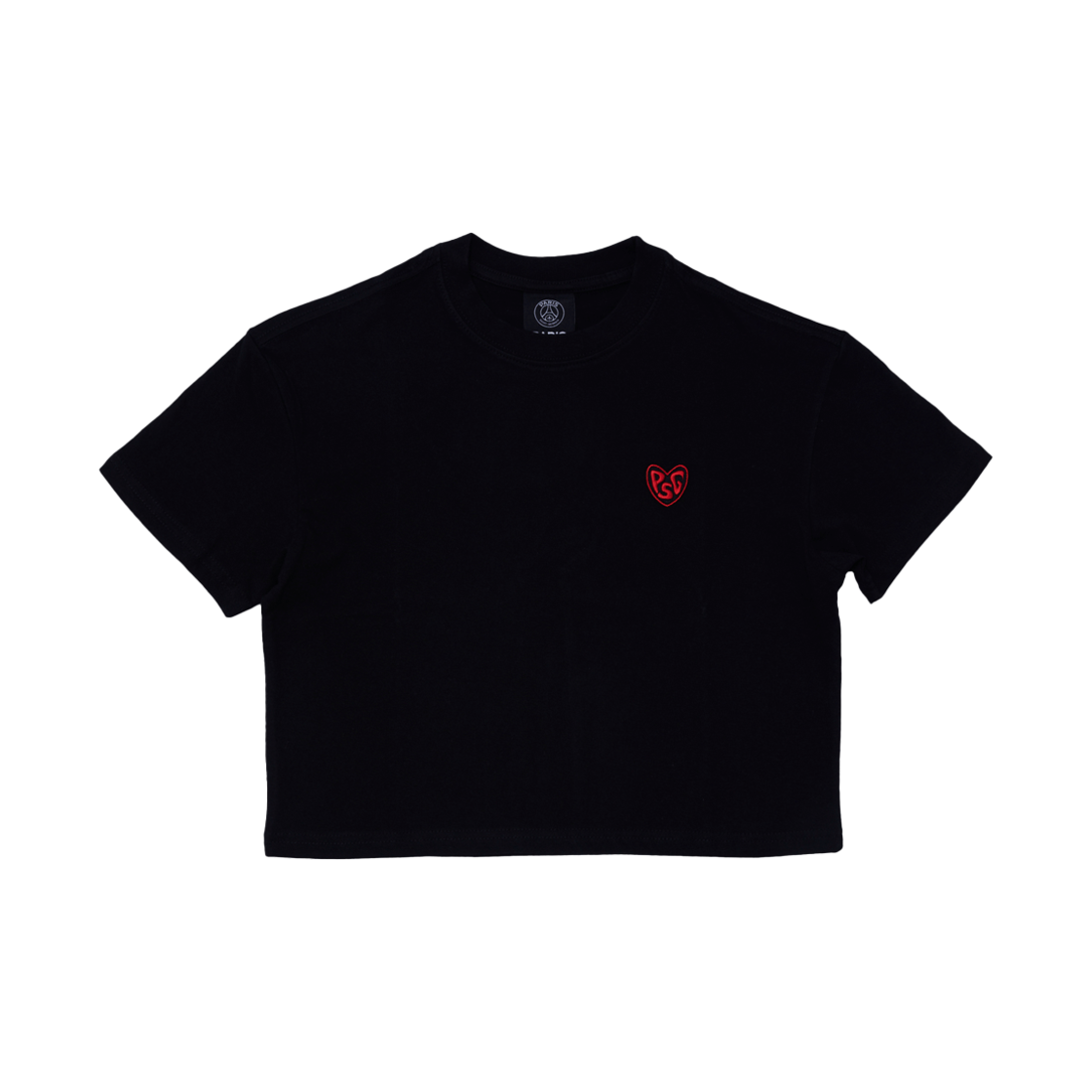 오버더피치 파리 생제르망 스몰 하트 크롭 티 블랙(Over The Pitch PSG small heartembroidery crop t)