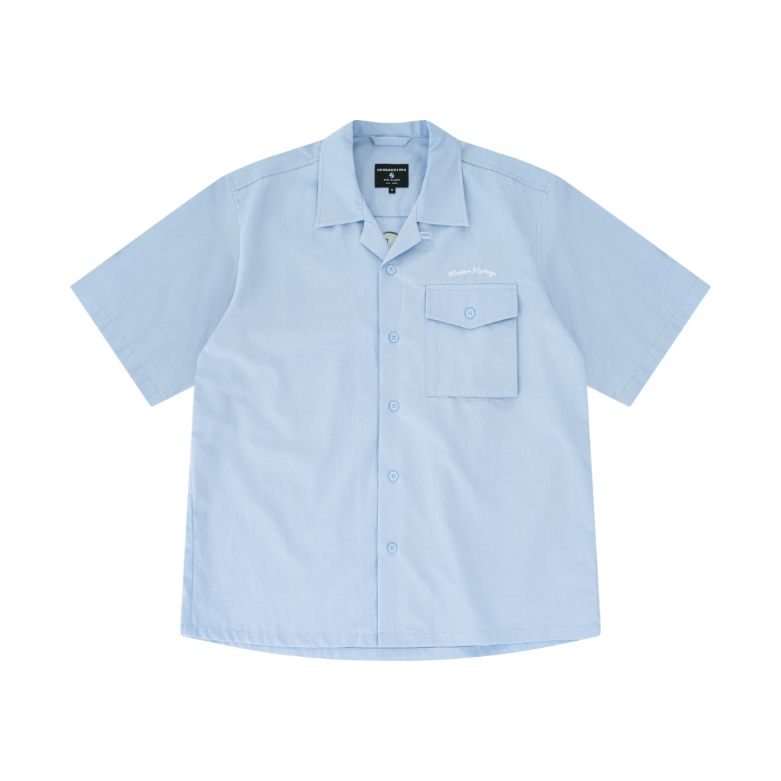 SS25SSH021SB Hongwoosung Embroidery Boots Open Collar Shirt Sky Blue
