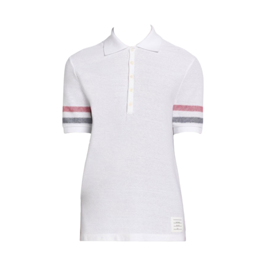 Thom Browne RWB Stripe Cotton Polo Shirt White