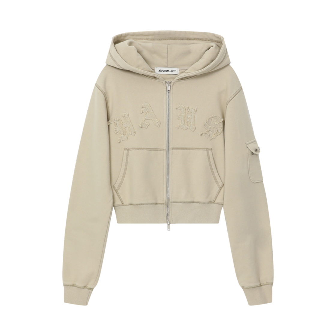 BO24FW-WBEG5 BAUF Haas Pocket Crop Hoodie Zip Up Beige