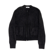 Haleine Alpaca Chunky Round Neck Zip-Up Knit Cardigan Black
