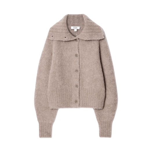 1203300004 (W) COS Spread-Collar Textured Alpaca Blend Cardigan Dark Beige