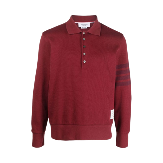Thom Browne Double Face Knit 4-Bar Long Sleeve Polo Dark Red