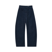 (W) Lemaire Heavy Indigo Denim High Waisted Curved Pants Denim Indigo