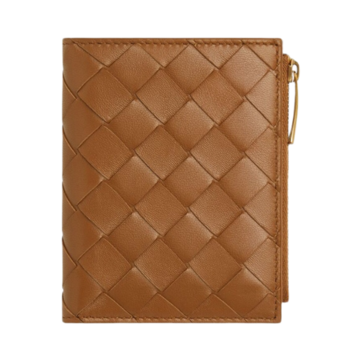 Bottega Veneta Small Intrecciato Bi-Fold Zip Wallet Wood