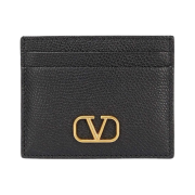 Valentino Vlogo Signature Grainy Calfskin Card Holder Black