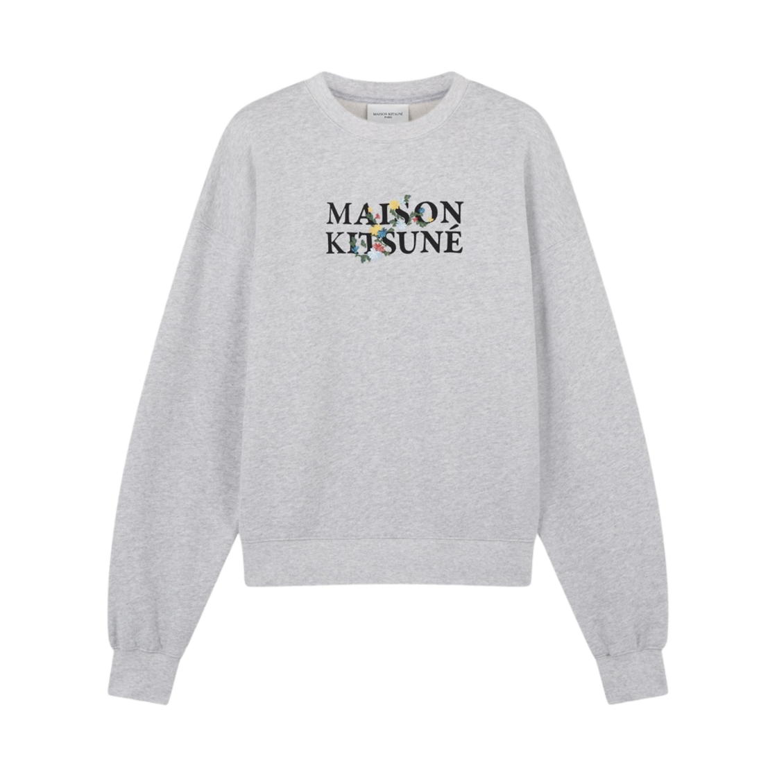 (W) 메종 키츠네 플라워 컴포트 스웨트셔츠 라이트 그레이 멜란지((W) Maison Kitsune Flowers Comfort Sweatshirt Light Grey Melange) - 1
