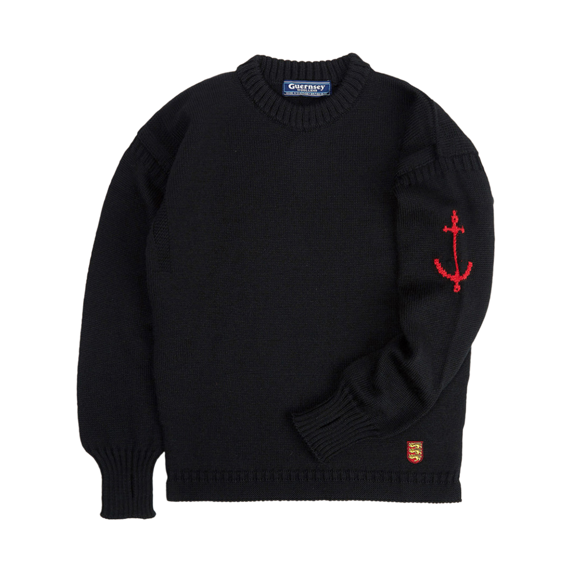 - Guernsey Woollens Crewneck Wholegarment Sweater Black