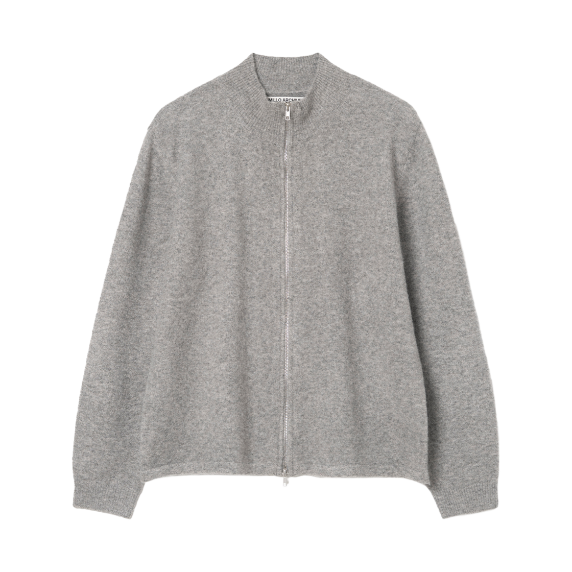 밀로 아카이브 크롭 헤어리 니트 집업 멜란지 그레이