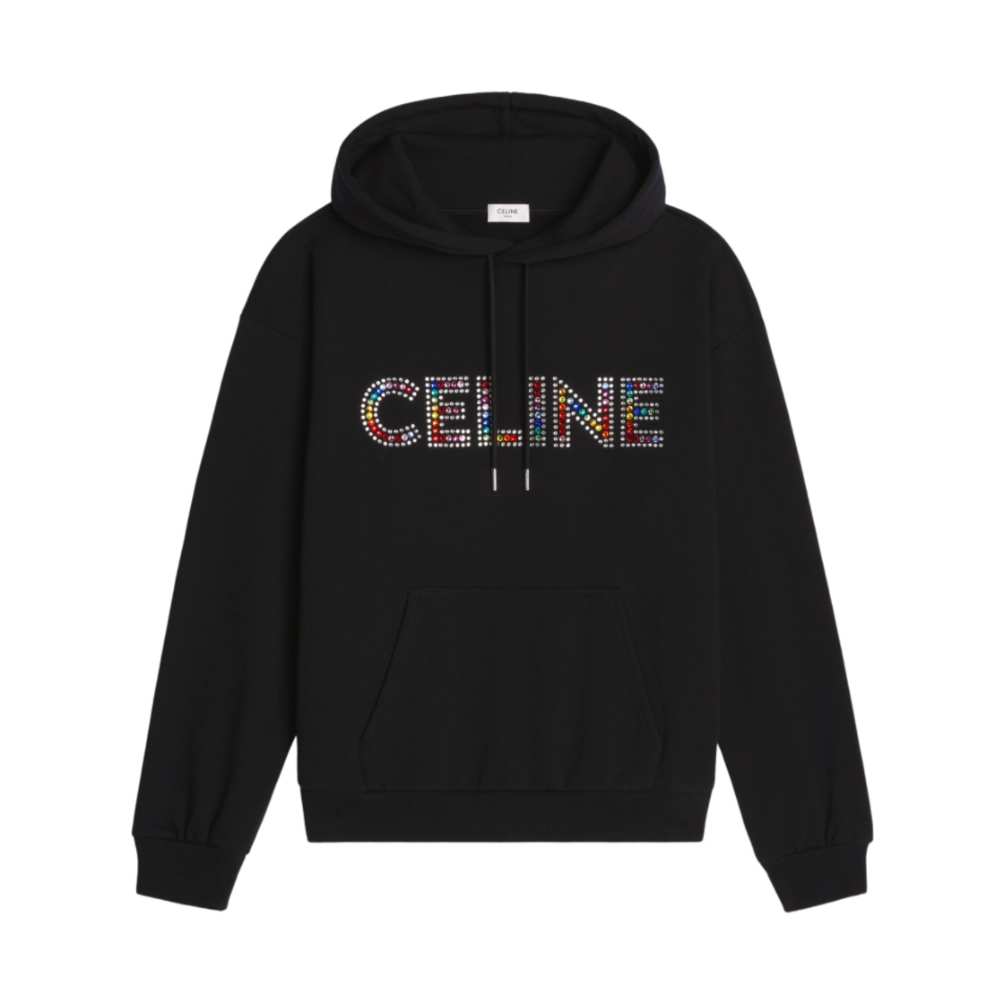 셀린느 코튼 플리스 라인스톤 후드 블랙 멀티컬러(Celine Rhinestones Hoodie in Cotton Fleece Black Multicolor) - 1
