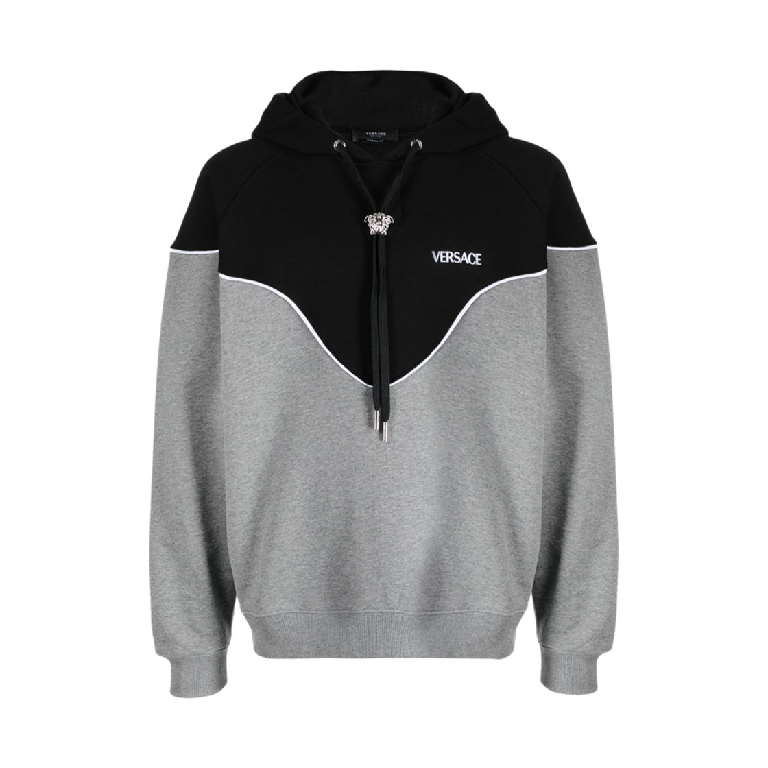 1010227-1A07447-2ED10 Versace Cotton Drawstring Medusa Hoodie Black Gray