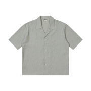 AMOU Wrinkle Stripe Open Collar Half Shirts Black