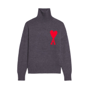 AMI de Coeur Funnel Neck Sweater Grey Red