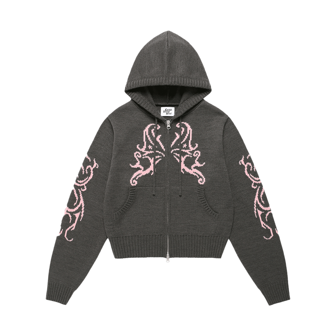 카비시 W 버터플라이 니트 집업 후디 차콜