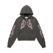CAVISH W Butterfly Knit Zip Up Hoodie Charcoal